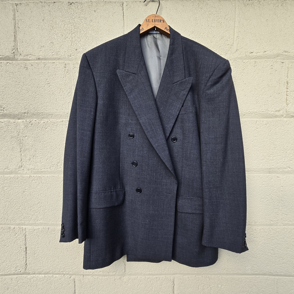Yves Saint Laurent Double Breasted Wool Peak Lapel Grey Blazer Men ● 46 R